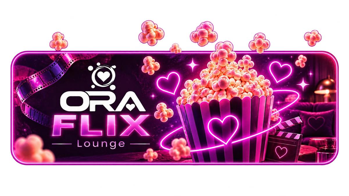 ORA FLIX Lounge, logo officiel néon rose et violet
